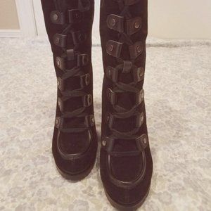 Black Suede Tory heeled moto type boot by Charles David